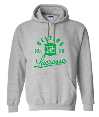 PCHS Celtics Logo Lacrosse Number Gildan Hooded Sweatshirt Available in 4 different colors