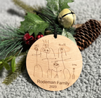 Hand Drawn Kid Personalized Family Christmas Circle Ornament