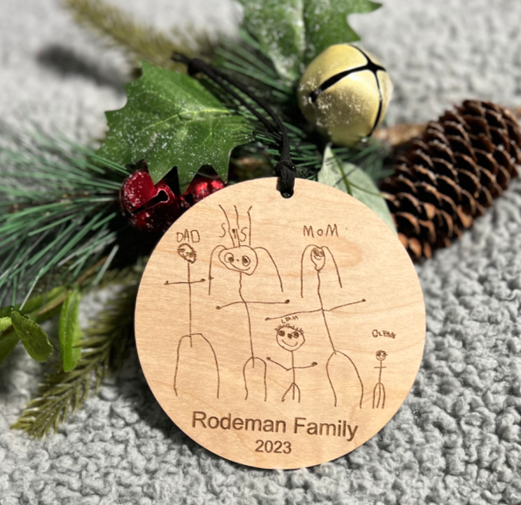Hand Drawn Kid Personalized Family Christmas Circle Ornament