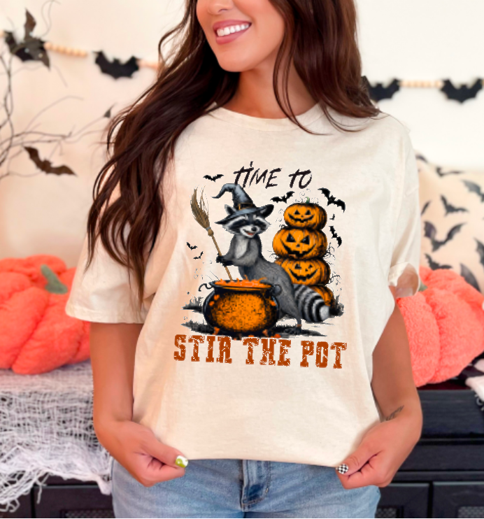 Time to Stir the Pot Feral Raccoon Halloween Witch Shirt