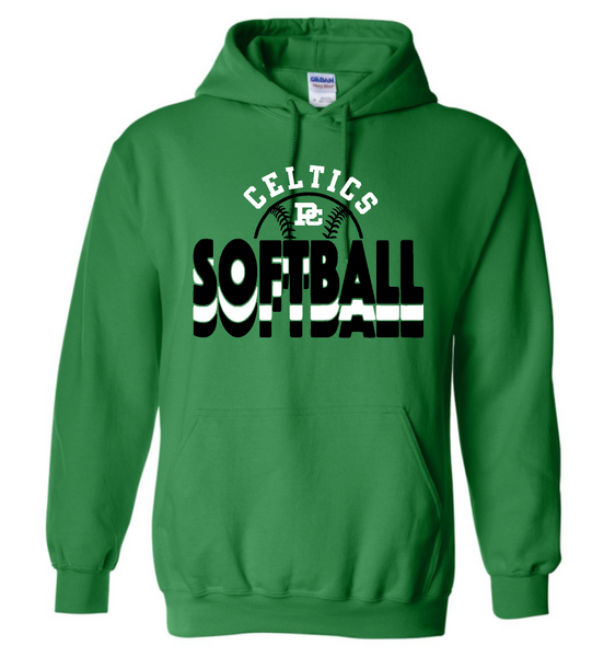 Design #2 PCHS Celtics Softball Gildan Hooded Sweatshirt Available in 3 different colors