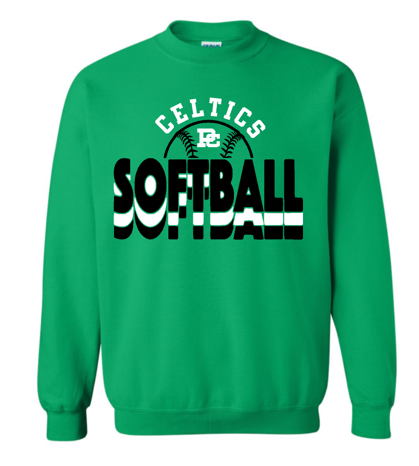 Design #2 PCHS Celtics Softball Gildan Crew Sweatshirt Available in 3 different colors