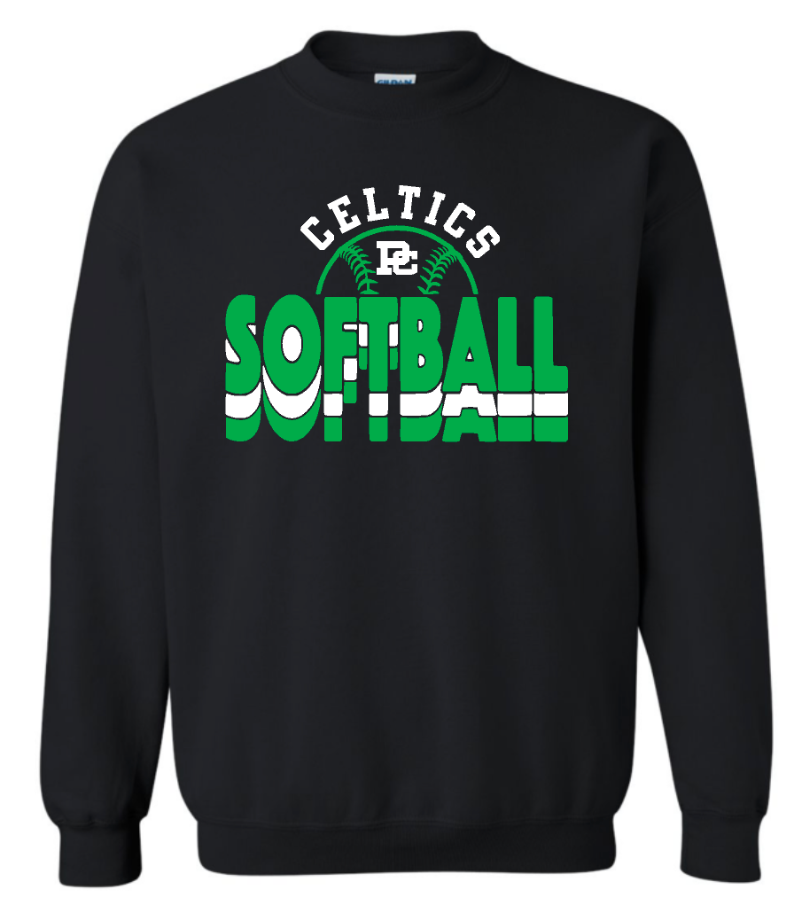 Design #2 PCHS Celtics Softball Gildan Crew Sweatshirt Available in 3 different colors