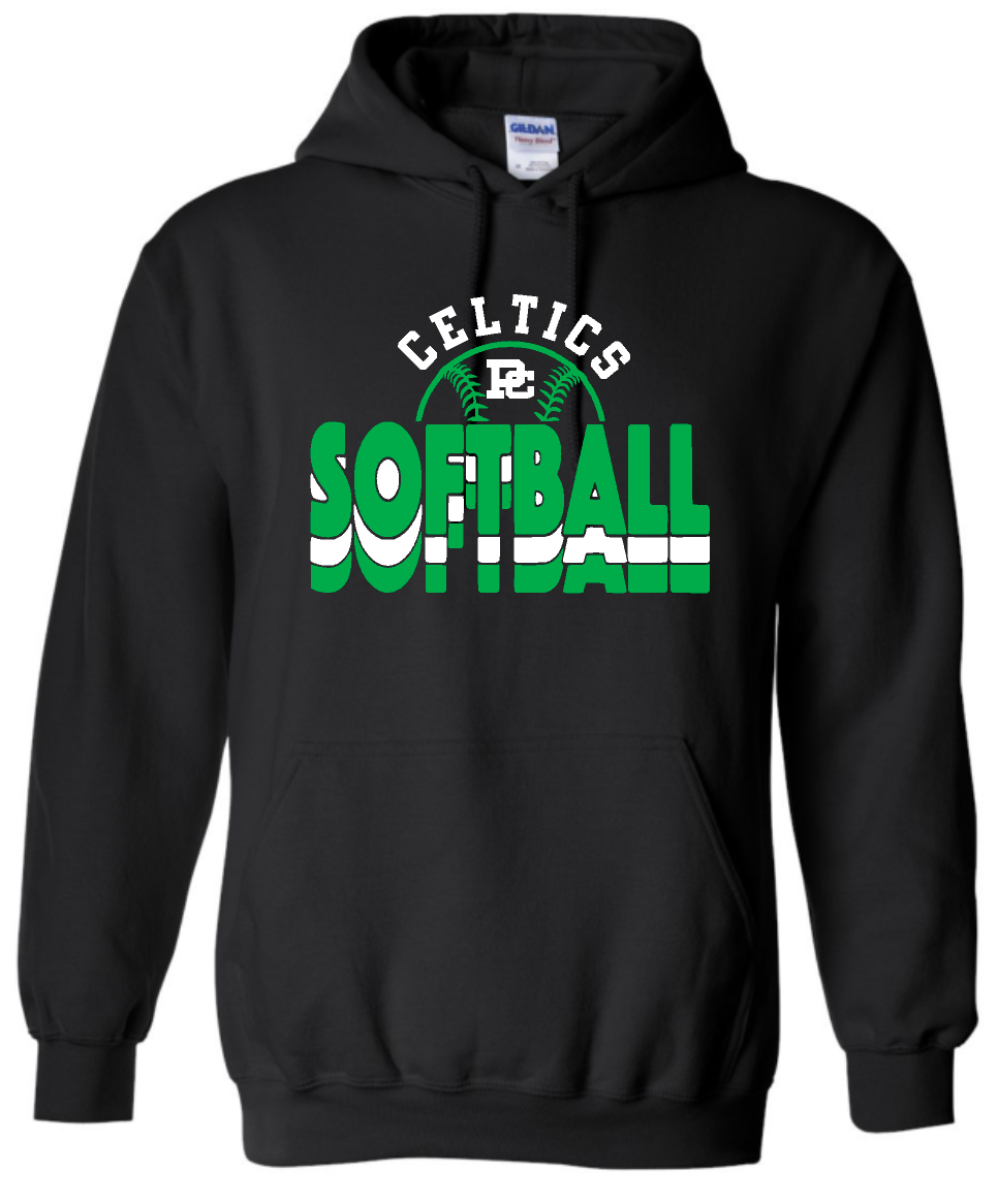 Design #2 PCHS Celtics Softball Gildan Hooded Sweatshirt Available in 3 different colors