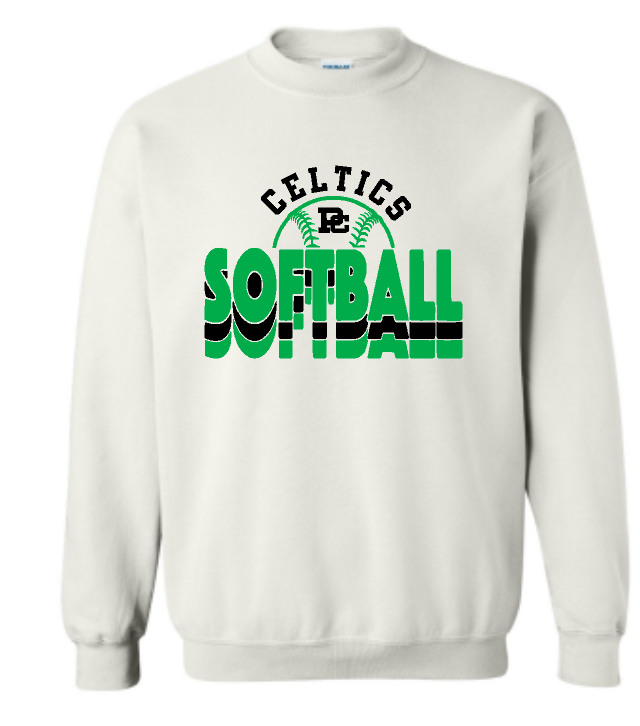 Design #2 PCHS Celtics Softball Gildan Crew Sweatshirt Available in 3 different colors