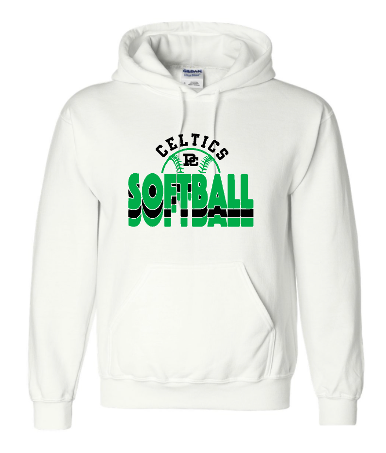 Design #2 PCHS Celtics Softball Gildan Hooded Sweatshirt Available in 3 different colors