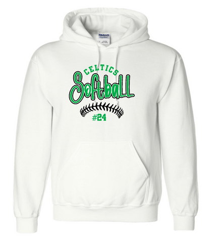 Design #3 PCHS Celtics Softball Gildan Hooded Sweatshirt Available in 3 different colors