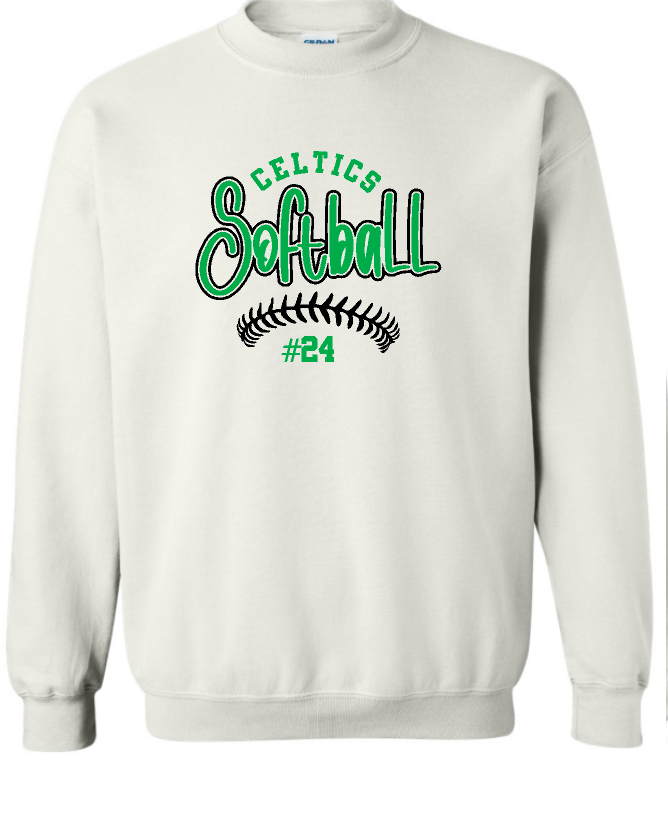 Design #3 PCHS Celtics Softball Gildan Crew Sweatshirt Available in 3 different colors