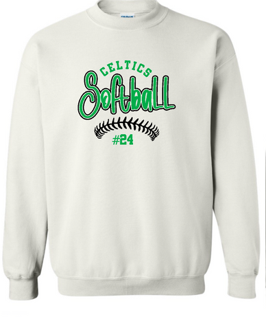 Design #3 PCHS Celtics Softball Gildan Crew Sweatshirt Available in 3 different colors