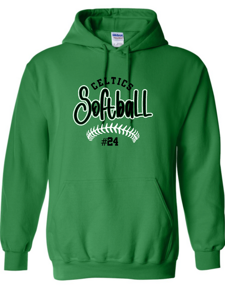Design #3 PCHS Celtics Softball Gildan Hooded Sweatshirt Available in 3 different colors