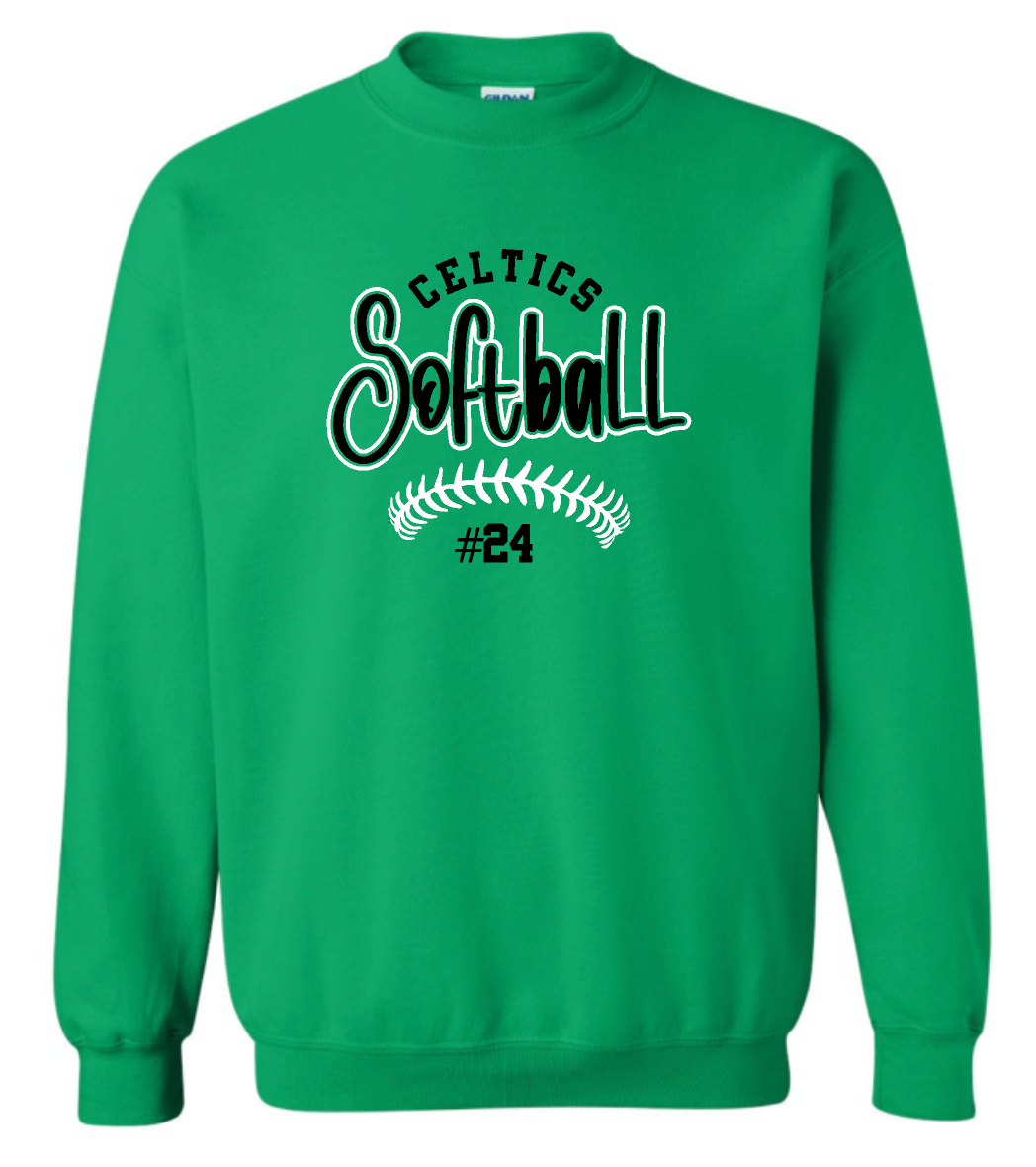 Design #3 PCHS Celtics Softball Gildan Crew Sweatshirt Available in 3 different colors