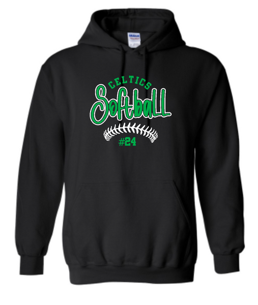 Design #3 PCHS Celtics Softball Gildan Hooded Sweatshirt Available in 3 different colors