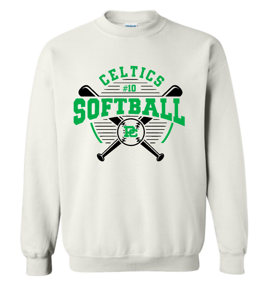 Design #4 PCHS Celtics Softball Gildan Crew Sweatshirt Available in 3 different colors