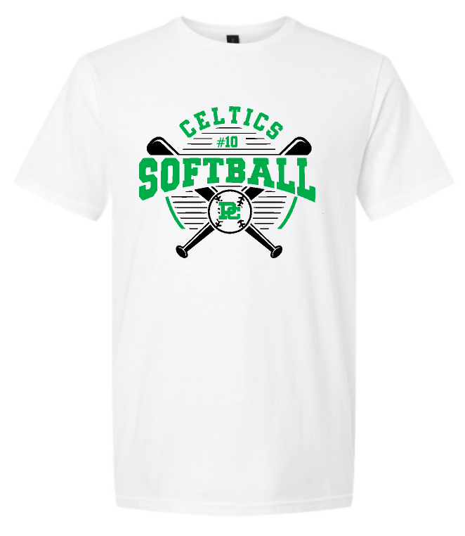 Design #4 PCHS Celtics Softball T shirt Available in 3 different colors