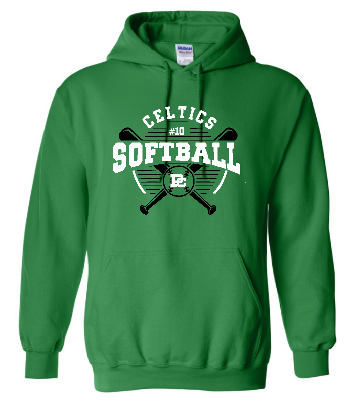 Design #4 PCHS Celtics Softball Gildan Hooded Sweatshirt Available in 3 different colors