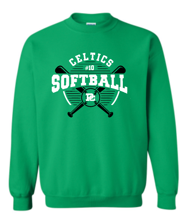 Design #4 PCHS Celtics Softball Gildan Crew Sweatshirt Available in 3 different colors