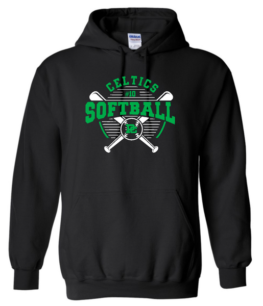 Design #4 PCHS Celtics Softball Gildan Hooded Sweatshirt Available in 3 different colors
