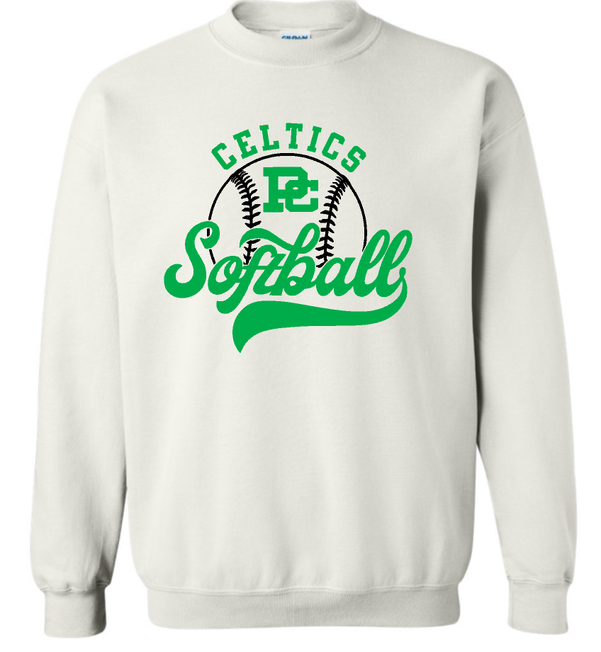 Design #5 PCHS Celtics Softball Gildan Crew Sweatshirt Available in 3 different colors