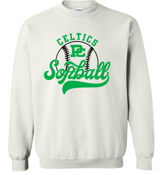 Design #5 PCHS Celtics Softball Gildan Crew Sweatshirt Available in 3 different colors