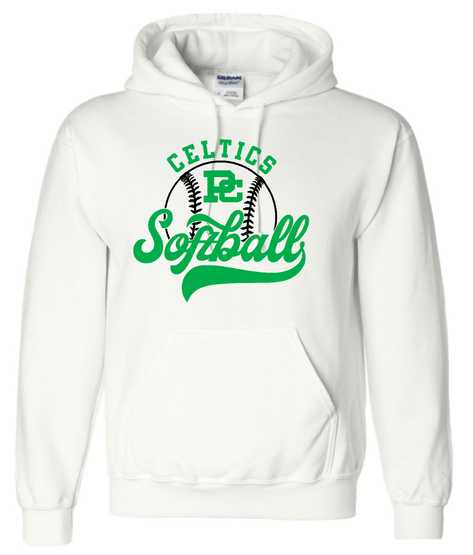 Design #5 PCHS Celtics Softball Gildan Hooded Sweatshirt Available in 3 different colors