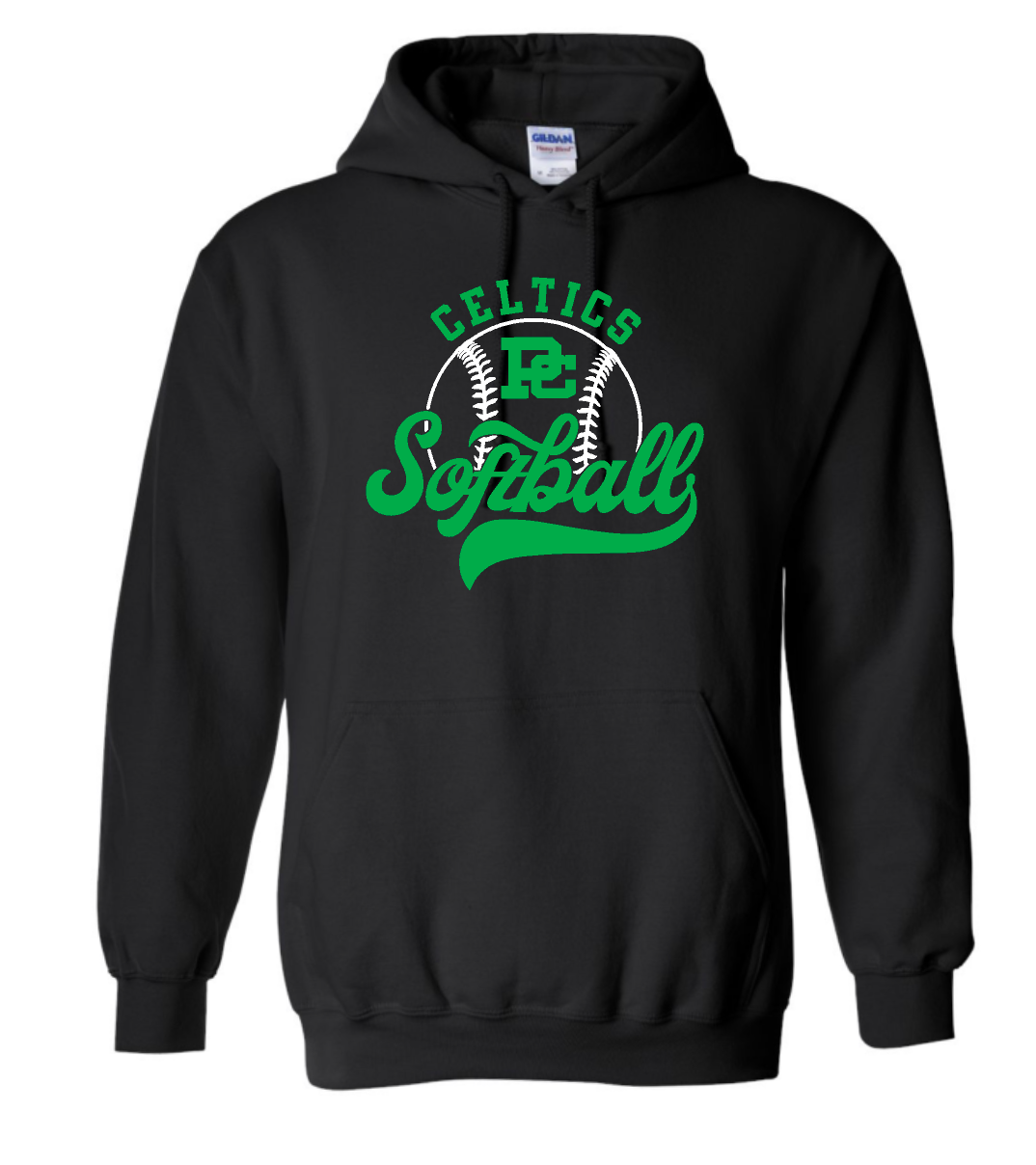 Design #5 PCHS Celtics Softball Gildan Hooded Sweatshirt Available in 3 different colors