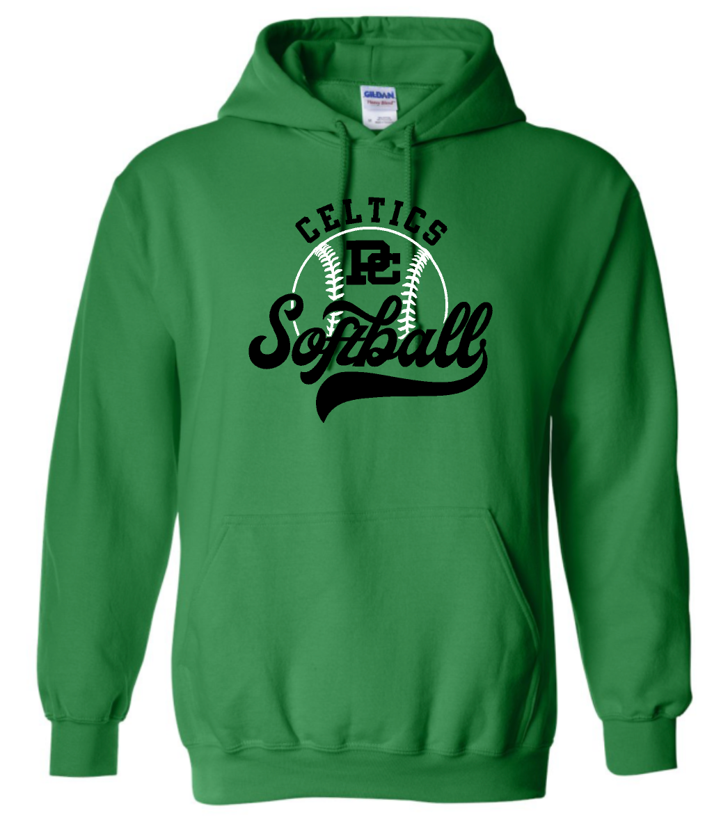 Design #5 PCHS Celtics Softball Gildan Hooded Sweatshirt Available in 3 different colors