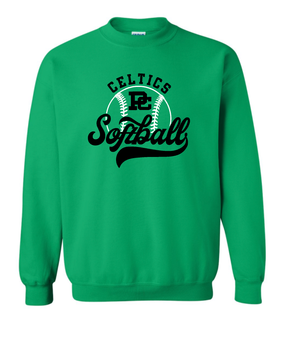 Design #5 PCHS Celtics Softball Gildan Crew Sweatshirt Available in 3 different colors