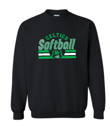 Design #6 PCHS Celtics Softball Gildan Crew Sweatshirt Available in 3 different colors