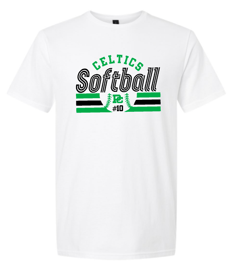 Design #6 PCHS Celtics Softball T shirt Available in 3 different colors