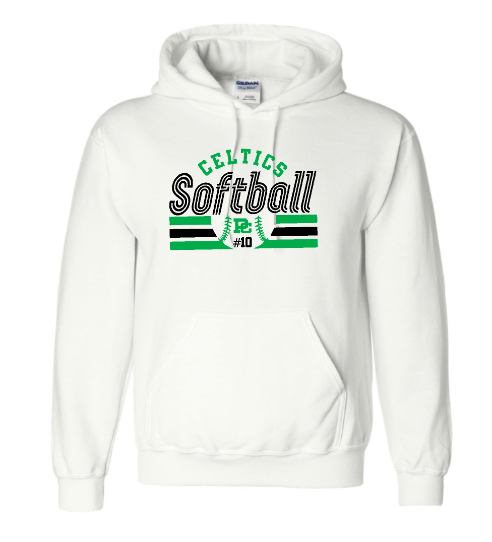 Design #6 PCHS Celtics Softball Gildan Hooded Sweatshirt Available in 3 different colors