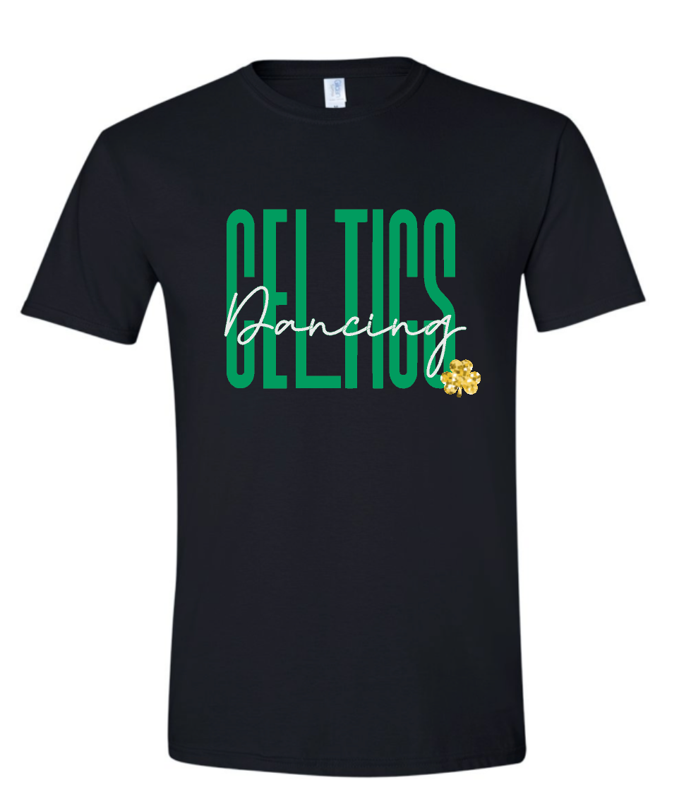 Dancing Celtics with Glitter Shamrock Choose from Shirt, Crew or Hoodie