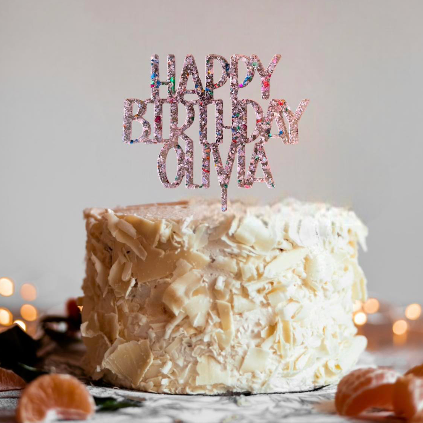 Happy Birthday Personalized Cake Topper – available in 7 dazzling glitter flake colors!