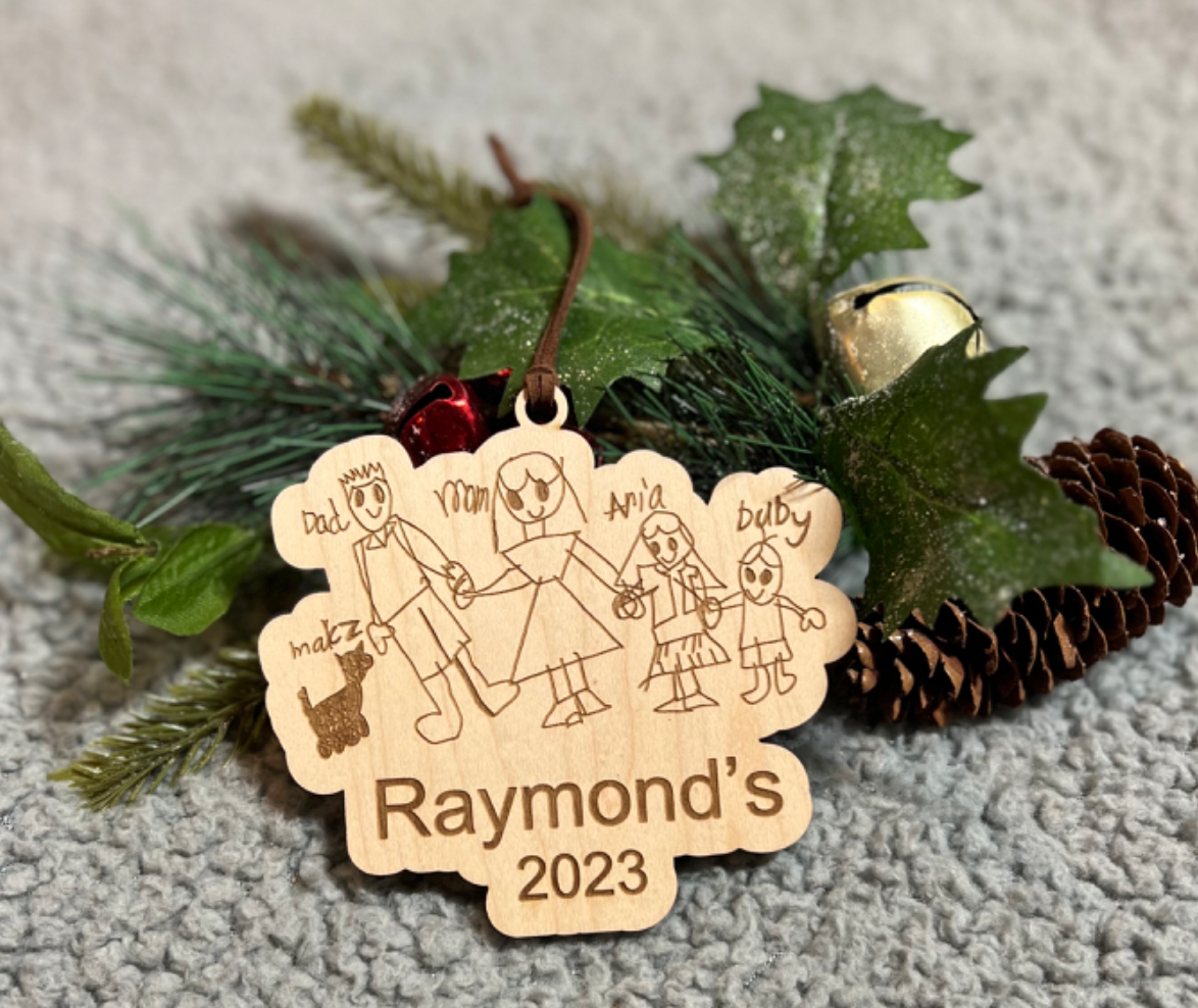 Hand Drawn Kid Personalized Family Christmas Ornament Cut Out