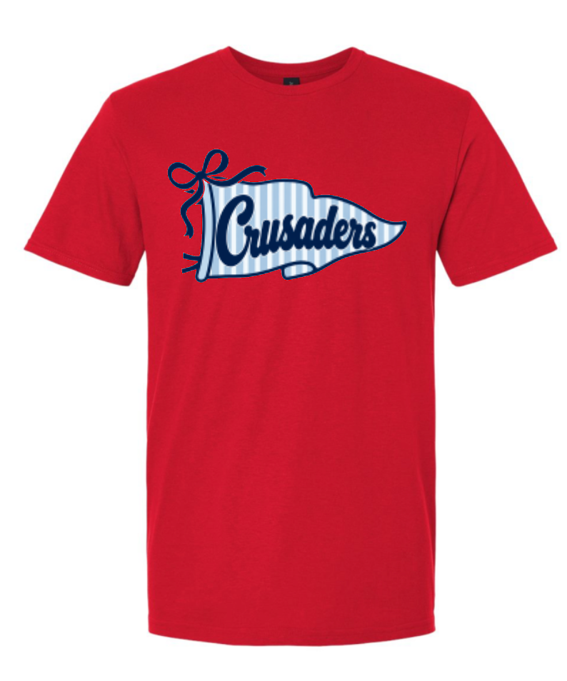 Crusaders Blue Striped Flag logo Spirit Shirt Choose Red or Gray