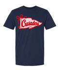 Crusaders Red Striped Flag logo Spirit Shirt Choose Gray or Navy
