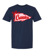 Crusaders Red Striped Flag logo Spirit Shirt Choose Gray or Navy