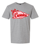 Crusaders Red Striped Flag logo Spirit Shirt Choose Gray or Navy