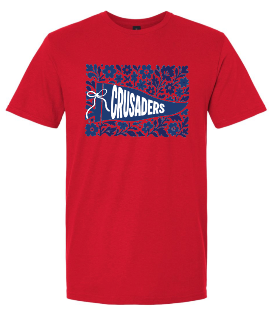 Crusaders Floral Flag Spirit Shirt Choose Red or Gray