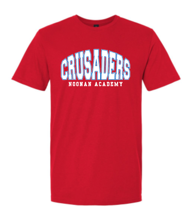 Crusaders Arched Noonan Academy Spirit Shirt Choose Red or Gray