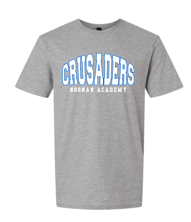 Crusaders Arched Noonan Academy Spirit Shirt Choose Red or Gray