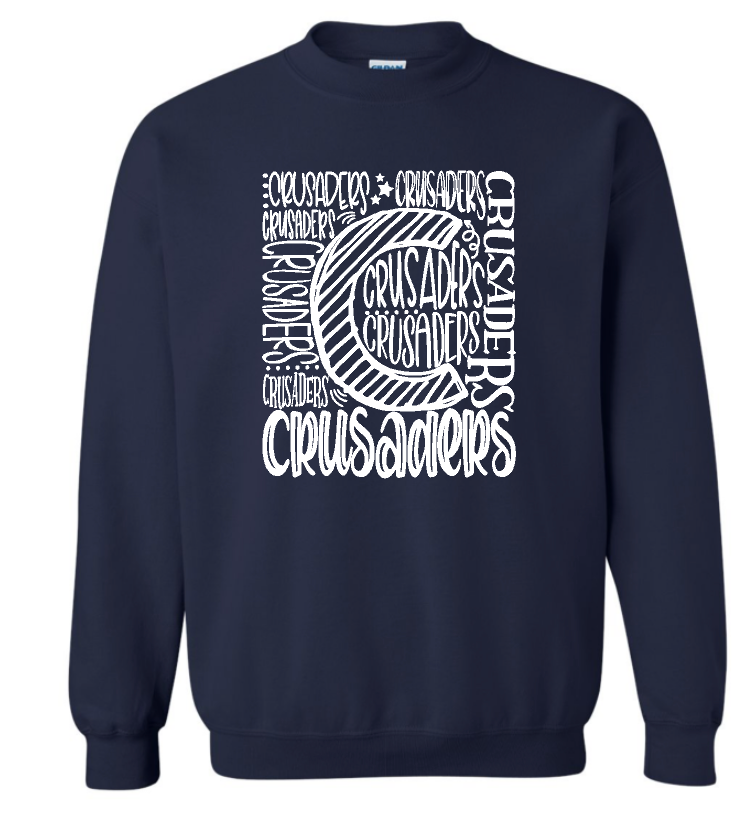 Crusaders Spirit Crewneck or Hooded Sweatshirt Choose Red or Navy