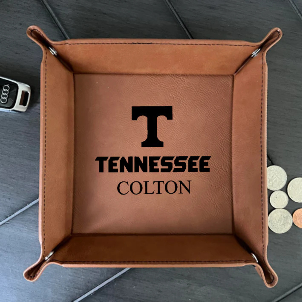 Custom Logo High School or College Graduation Personalized Engraved Vegan Leather Valet Tray/Catch All Tray/Bedside Organizer/Home Decor