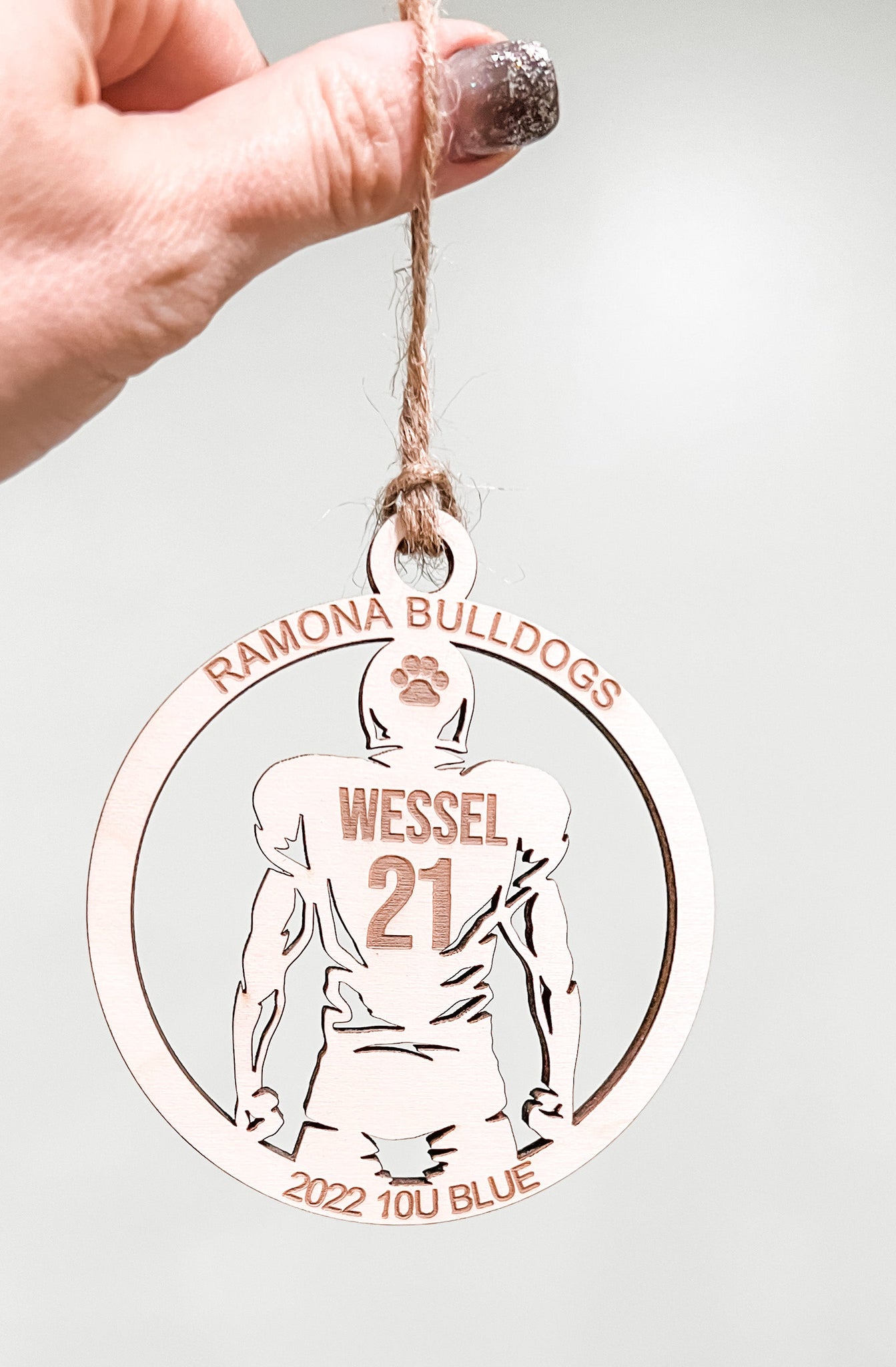 Barrington Broncos Football Player Personalized Wood Ornament