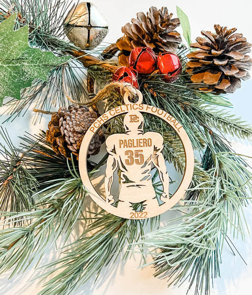 Barrington Broncos Football Player Personalized Wood Ornament