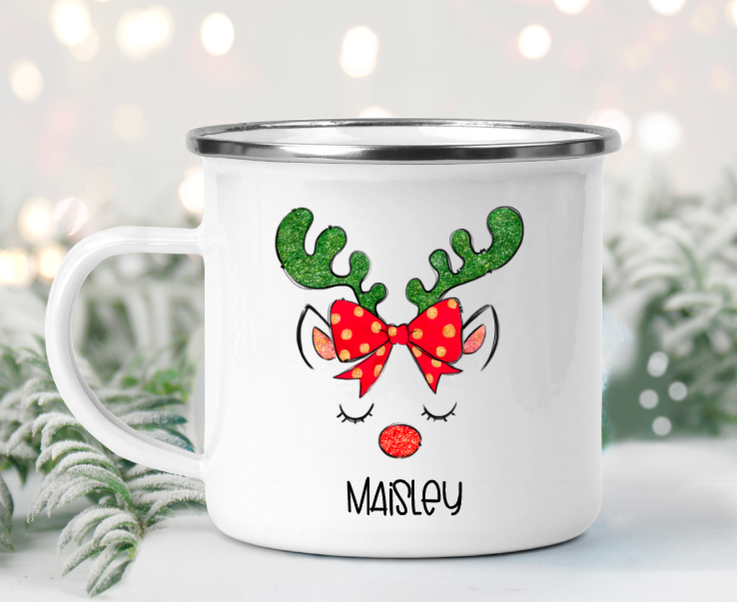 Choose either Reindeer or Love Reindeer Christmas Personalized Camp Mugs