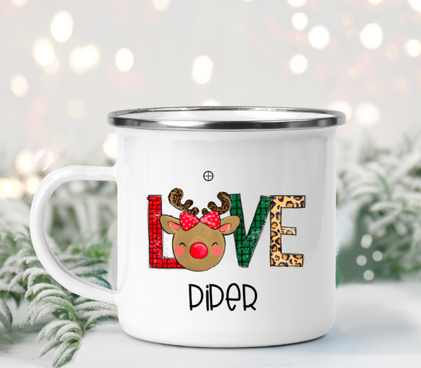 Choose either Reindeer or Love Reindeer Christmas Personalized Camp Mugs