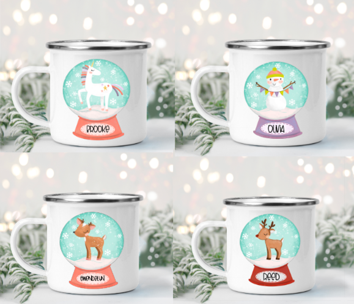 Snowglobe Winter Christmas Personalized Camp Mugs