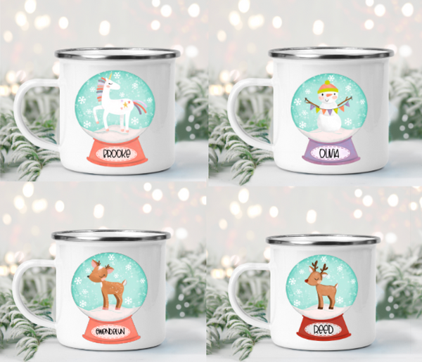 Snowglobe Winter Christmas Personalized Camp Mugs