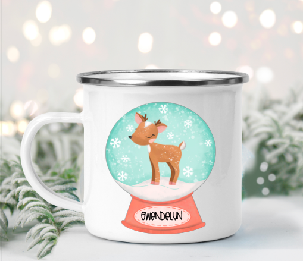 Snowglobe Winter Christmas Personalized Camp Mugs