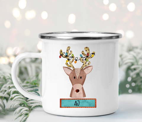 Reindeer with Christmas Lights Personalized Camp Mugs